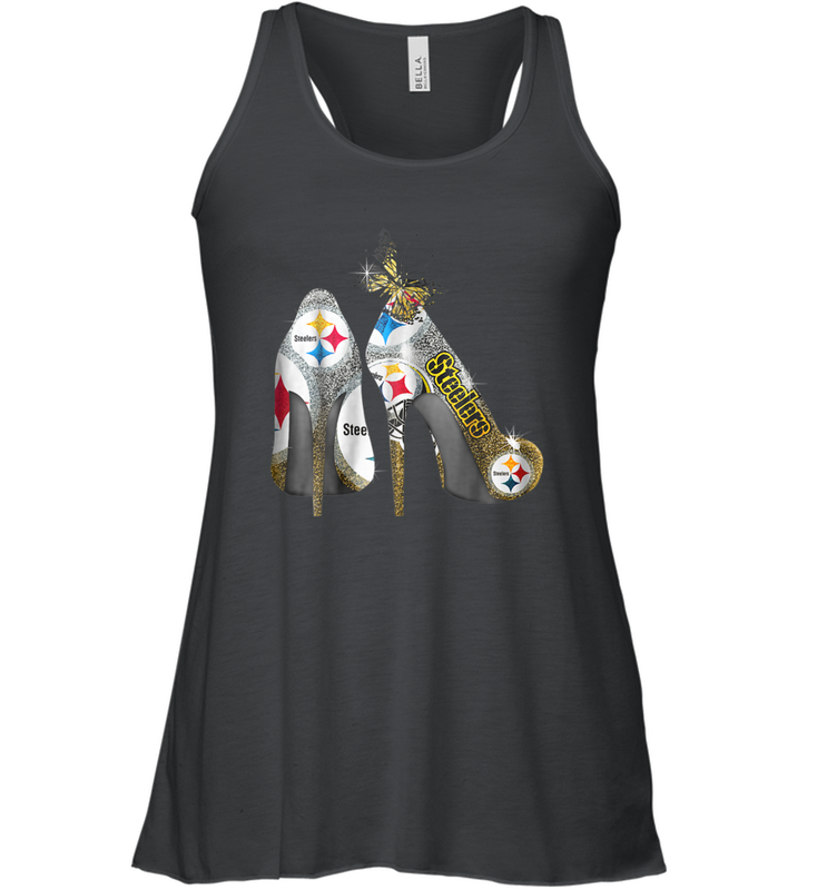 Pittsburgh Steeler High Heel Butterfly Rhinestone Tide Racerback Tank - NFLFanGift