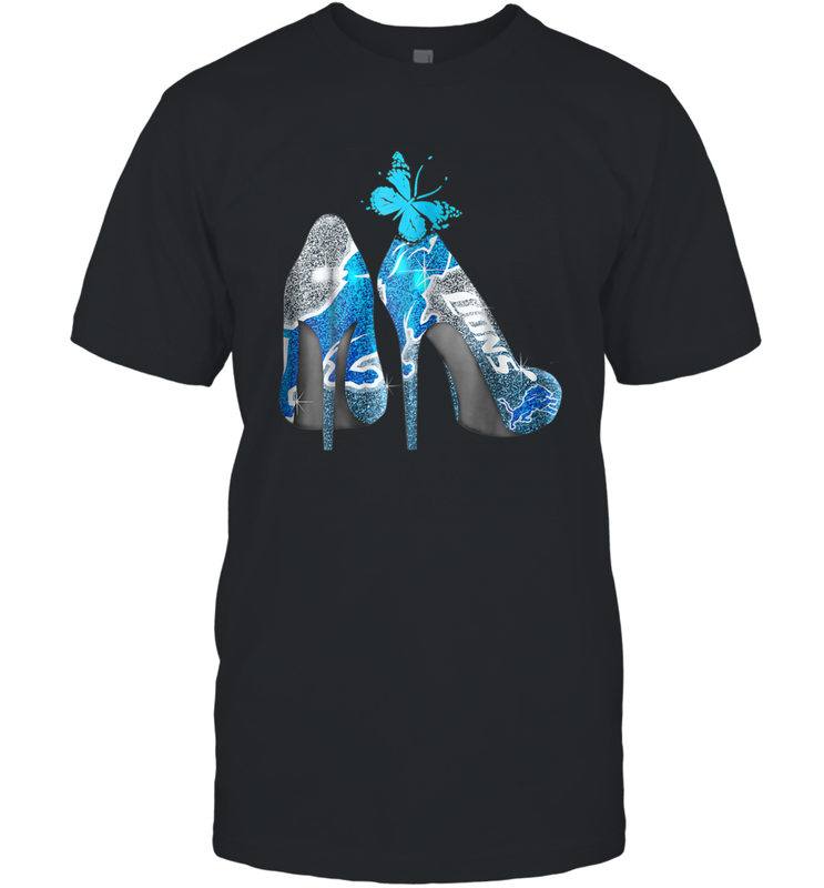 NFL Detroit Lions High Heel Butterfly Rhinestone Tide Men's T-Shirt - NFLFanGift