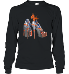 NFL Chicago Bears High Heel Butterfly Rhinestone Tide Long Sleeve T-Shirt - NFLFanGift