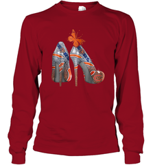 NFL Chicago Bears High Heel Butterfly Rhinestone Tide Long Sleeve T-Shirt - NFLFanGift