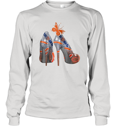 NFL Chicago Bears High Heel Butterfly Rhinestone Tide Long Sleeve T-Shirt - NFLFanGift