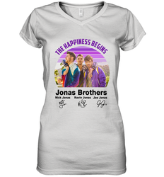 Signatures The Happiness Begins Jonas Brothers Shirt Women's Vneck - NFLFanGift