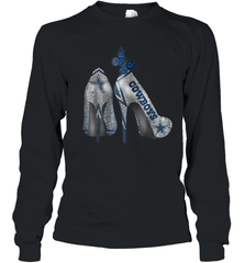 NFL Dallas Cowboys High Heel Butterfly Rhinestone Tide Youth Long Sleeve T-Shirt - NFLFanGift
