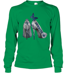 NFL Dallas Cowboys High Heel Butterfly Rhinestone Tide Youth Long Sleeve T-Shirt - NFLFanGift