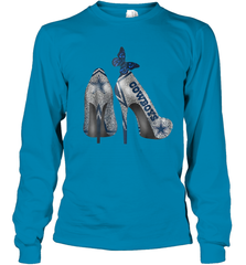 NFL Dallas Cowboys High Heel Butterfly Rhinestone Tide Youth Long Sleeve T-Shirt - NFLFanGift