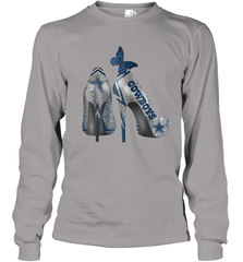 NFL Dallas Cowboys High Heel Butterfly Rhinestone Tide Youth Long Sleeve T-Shirt - NFLFanGift