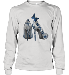 NFL Dallas Cowboys High Heel Butterfly Rhinestone Tide Youth Long Sleeve T-Shirt - NFLFanGift