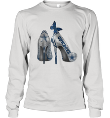 NFL Dallas Cowboys High Heel Butterfly Rhinestone Tide Youth Long Sleeve T-Shirt - NFLFanGift