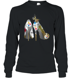 Pittsburgh Steeler High Heel Butterfly Rhinestone Tide Long Sleeve T-Shirt - NFLFanGift