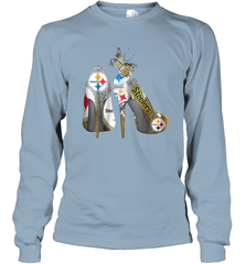 Pittsburgh Steeler High Heel Butterfly Rhinestone Tide Long Sleeve T-Shirt - NFLFanGift