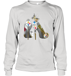Pittsburgh Steeler High Heel Butterfly Rhinestone Tide Long Sleeve T-Shirt - NFLFanGift