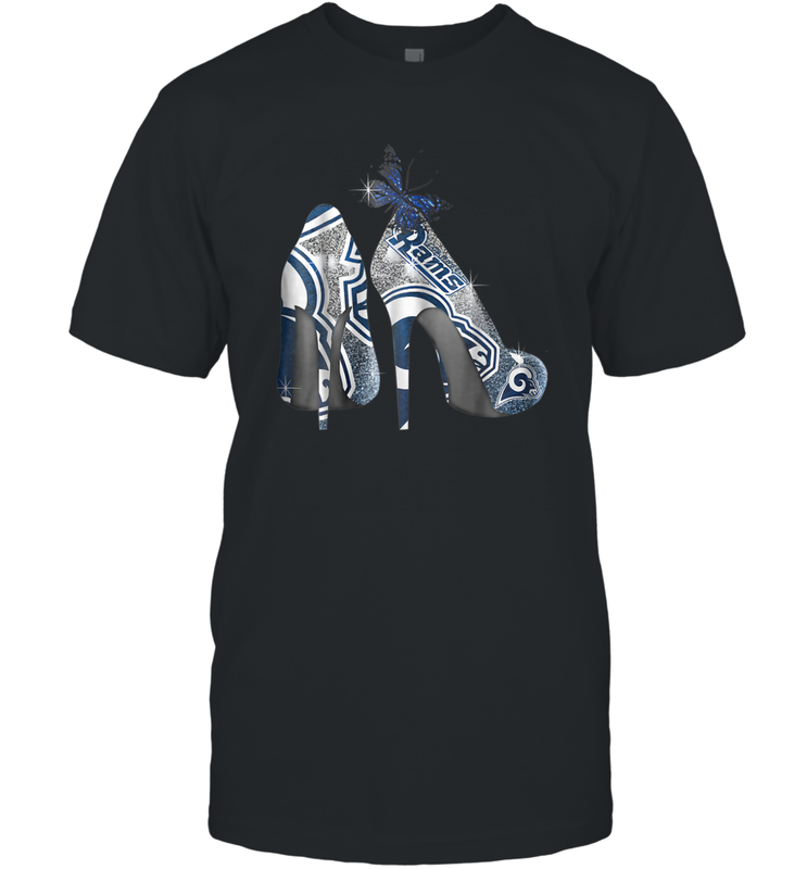 NFL Los Angeles Rams High Heel Butterfly Rhinestone Tide Men's T-Shirt - NFLFanGift