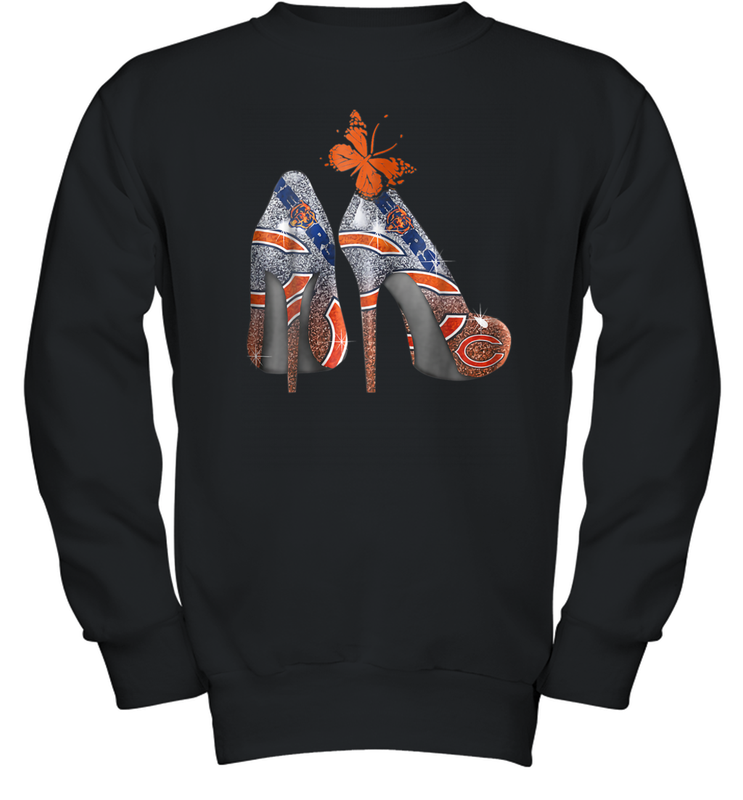 NFL Chicago Bears High Heel Butterfly Rhinestone Tide Youth Sweatshirt - NFLFanGift