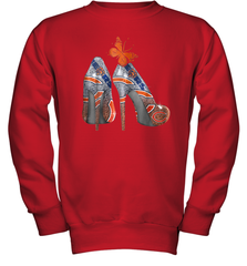 NFL Chicago Bears High Heel Butterfly Rhinestone Tide Youth Sweatshirt - NFLFanGift