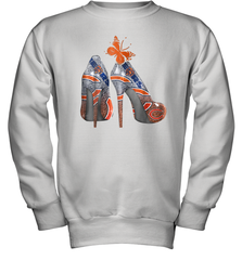 NFL Chicago Bears High Heel Butterfly Rhinestone Tide Youth Sweatshirt - NFLFanGift