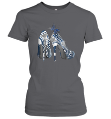 NFL Los Angeles Rams High Heel Butterfly Rhinestone Tide Women's T-Shirt - NFLFanGift