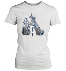 NFL Los Angeles Rams High Heel Butterfly Rhinestone Tide Women's T-Shirt - NFLFanGift
