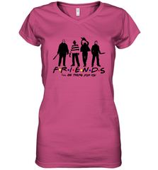 Horror Friends Jason Voorhees Freddy Krueger Texas Chain Saw Michael Myers Shirt Women's Vneck - NFLFanGift