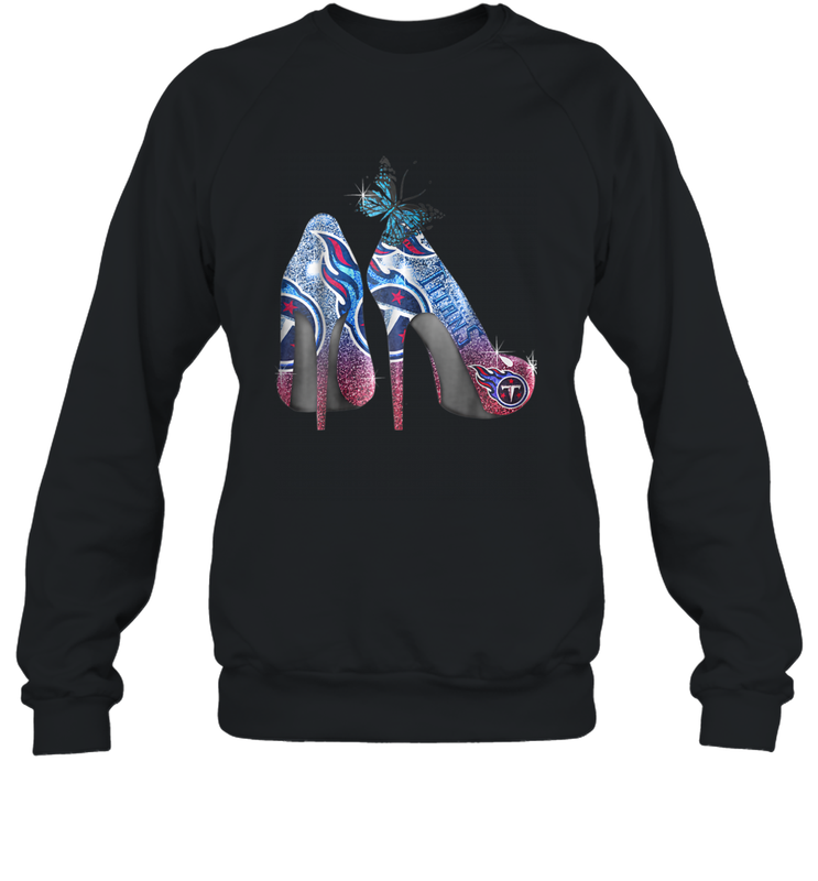 NFL TEnnessee Titans High Heel Butterfly Rhinestone Tide Crewneck Sweatshirt - NFLFanGift