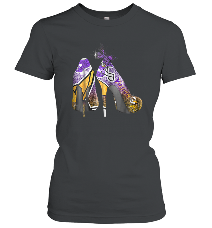 NFL Minnesota Vikings High Heel Butterfly Rhinestone Tide Women's T-Shirt - NFLFanGift