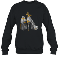 NFL New Orleans Saints High Heel Butterfly Rhinestone Tide Crewneck Sweatshirt - NFLFanGift