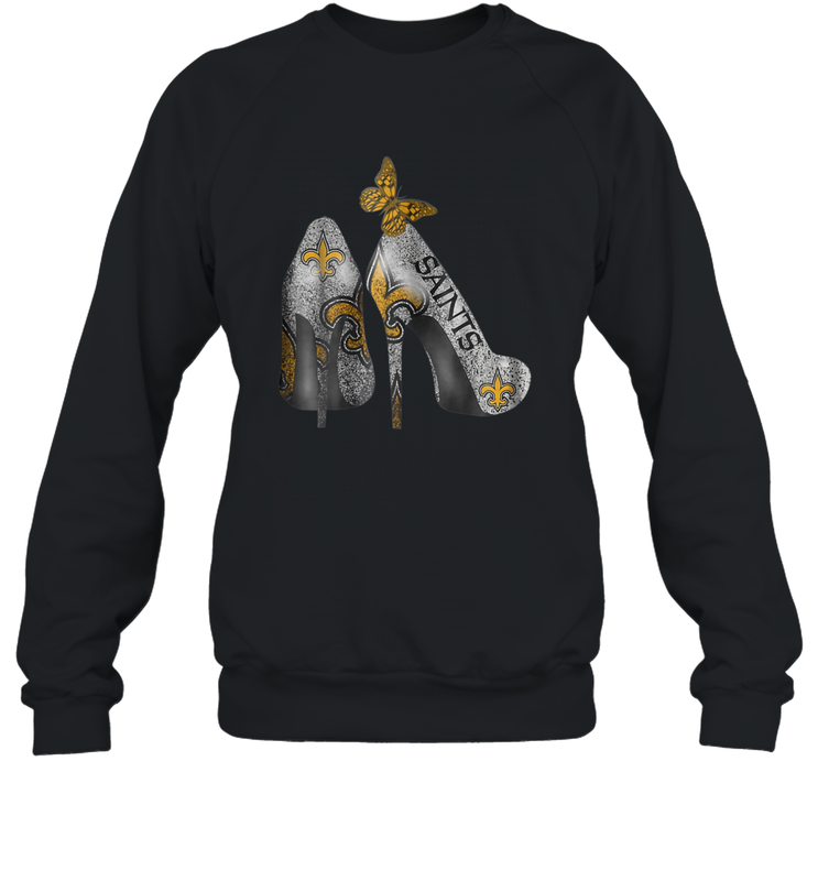 NFL New Orleans Saints High Heel Butterfly Rhinestone Tide Crewneck Sweatshirt - NFLFanGift
