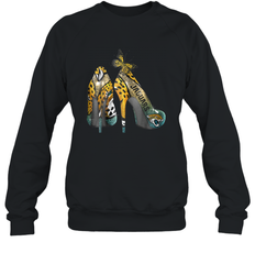 NFL Jacksonville Jaguars High Heel Butterfly Rhinestone Crewneck Sweatshirt - NFLFanGift