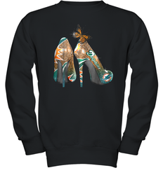 NFL Miami Dolphins High Heel Butterfly Rhinestone Tide Youth Sweatshirt - NFLFanGift