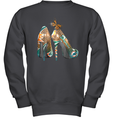NFL Miami Dolphins High Heel Butterfly Rhinestone Tide Youth Sweatshirt - NFLFanGift