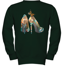NFL Miami Dolphins High Heel Butterfly Rhinestone Tide Youth Sweatshirt - NFLFanGift