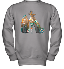 NFL Miami Dolphins High Heel Butterfly Rhinestone Tide Youth Sweatshirt - NFLFanGift