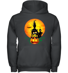 Black Cat Pumpkin and Halloween Moon Youth Hoodie - NFLFanGift