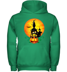 Black Cat Pumpkin and Halloween Moon Youth Hoodie - NFLFanGift