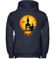 Black Cat Pumpkin and Halloween Moon Youth Hoodie - NFLFanGift