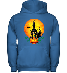 Black Cat Pumpkin and Halloween Moon Youth Hoodie - NFLFanGift
