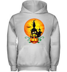 Black Cat Pumpkin and Halloween Moon Youth Hoodie - NFLFanGift