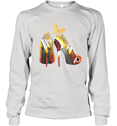 Washington Redskins High Heel Butterfly Rhinestone Tide Youth Long Sleeve T-Shirt - NFLFanGift