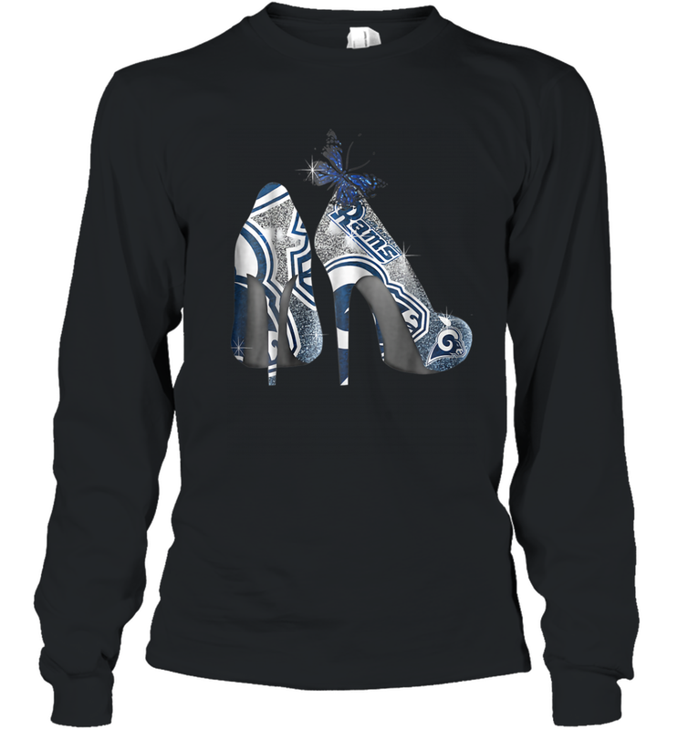 NFL Los Angeles Rams High Heel Butterfly Rhinestone Tide Youth Long Sleeve T-Shirt - NFLFanGift