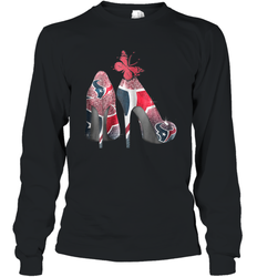 NFL Houston Texans High Heel Butterfly Rhinestone Tide Long Sleeve T-Shirt - NFLFanGift