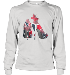 NFL Houston Texans High Heel Butterfly Rhinestone Tide Long Sleeve T-Shirt - NFLFanGift