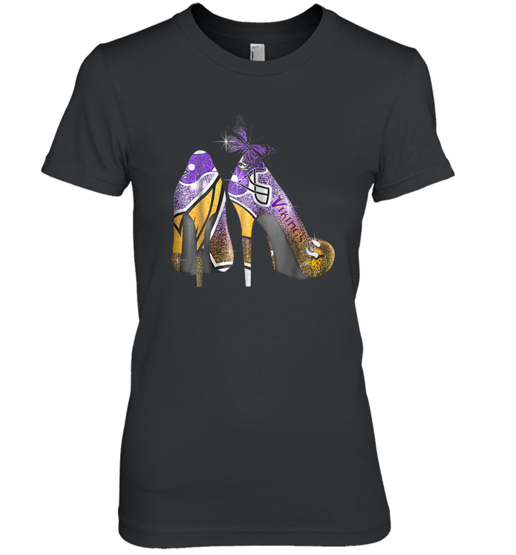NFL Minnesota Vikings High Heel Butterfly Rhinestone Tide Women's The Boyfriend Tee - NFLFanGift