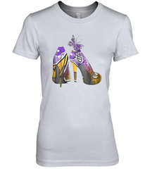 NFL Minnesota Vikings High Heel Butterfly Rhinestone Tide Women's The Boyfriend Tee - NFLFanGift