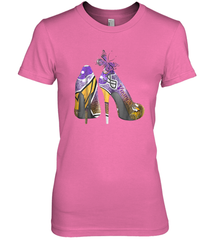 NFL Minnesota Vikings High Heel Butterfly Rhinestone Tide Women's The Boyfriend Tee - NFLFanGift