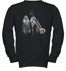 NFL Oakland Raiders High Heel Butterfly Rhinestone Tide Youth Sweatshirt - NFLFanGift