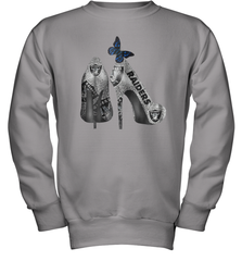 NFL Oakland Raiders High Heel Butterfly Rhinestone Tide Youth Sweatshirt - NFLFanGift
