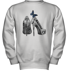 NFL Oakland Raiders High Heel Butterfly Rhinestone Tide Youth Sweatshirt - NFLFanGift