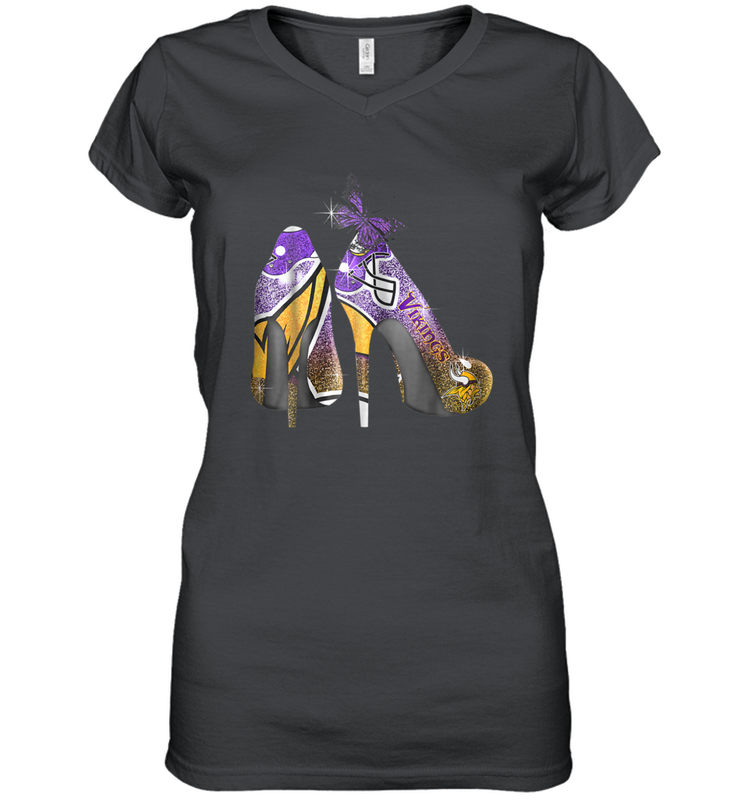 NFL Minnesota Vikings High Heel Butterfly Rhinestone Tide Women's Vneck - NFLFanGift