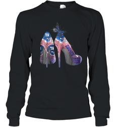 NFL New York Giants High Heel Butterfly Rhinestone Tide Youth Long Sleeve T-Shirt - NFLFanGift