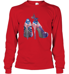 NFL New York Giants High Heel Butterfly Rhinestone Tide Youth Long Sleeve T-Shirt - NFLFanGift