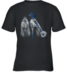 NFL Dallas Cowboys High Heel Butterfly Rhinestone Tide Youth T-Shirt - NFLFanGift